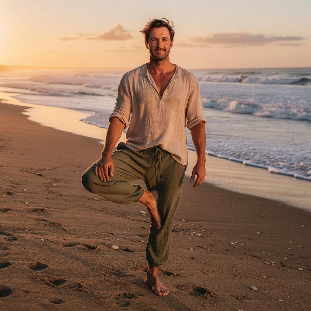 Mujer en postura de guerrero, enfatizando la correcta alineación de las piernas.